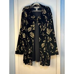 VTG Another Thyme Cardigan Jacket 4X Black Velvet Gold Glitter Leaves Whimsigoth